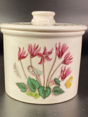 Portmeirion Botanic Garden Cyclamen Repandum Drum Covered Sugar Bowl With Lid